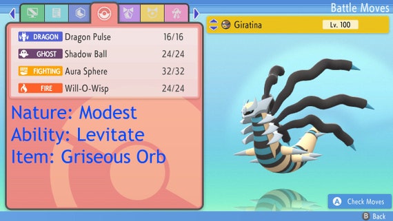 Shiny Giratina Battle Ready 6 IV for Pokemon Brilliant Diamond/Shining  Pearl