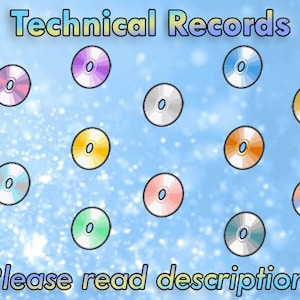 以下が含まれることがあります： 「Technical Records」と「Please read description!」のテキストが書かれた、水色の背景の画像。様々な色のCDが複数配置され、それぞれに数字の「0」が描かれています。「SWORD」と「SHIELD」のロゴも表示されています。