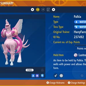 Shiny/Non-shiny Palkia Origin Forme 6IV - Pokémon Scarlet/Violet (100% Legal)