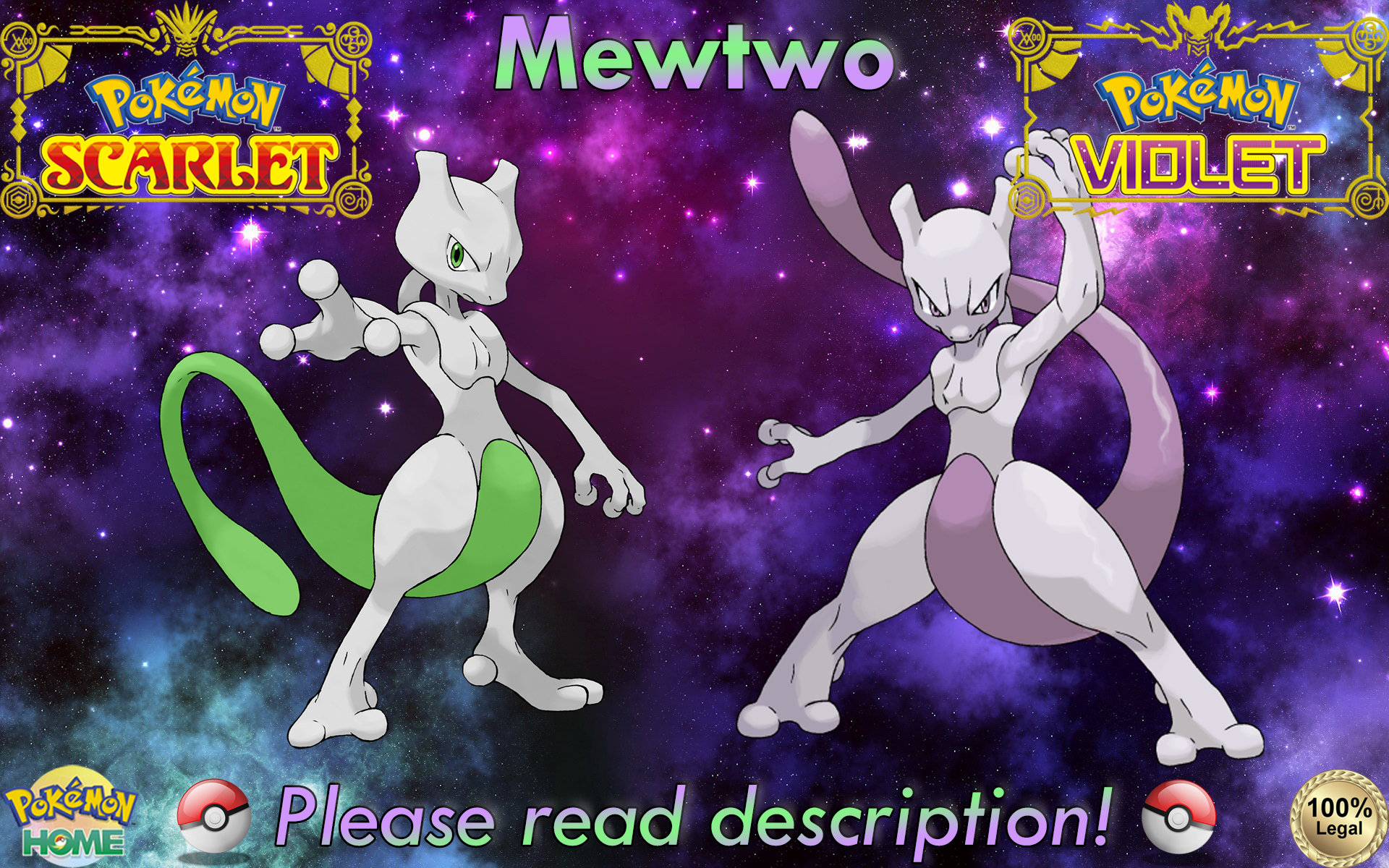 Shiny/non-shiny Mewtwo 6IV Pokémon Scarlet/violet 100% 