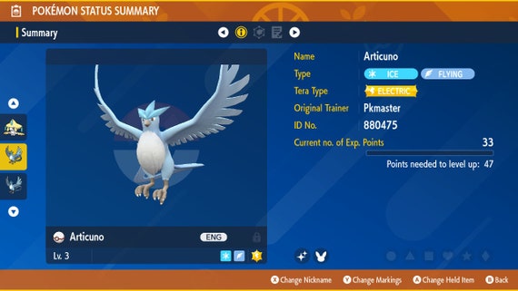 Pokemon Scarlet and Violet Shiny Articuno 6IV-EV Trained