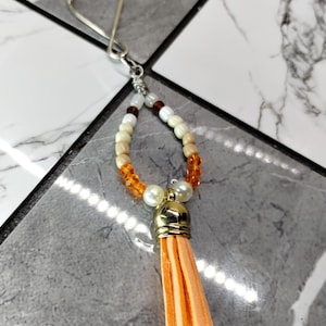 Handmade Beaded Keychain with Tassel Charm – Warm Earth Tones Bag Charm