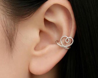 Handcrafted Heart  Shaped Ear Cuff – No piercing needed | Fake piercing