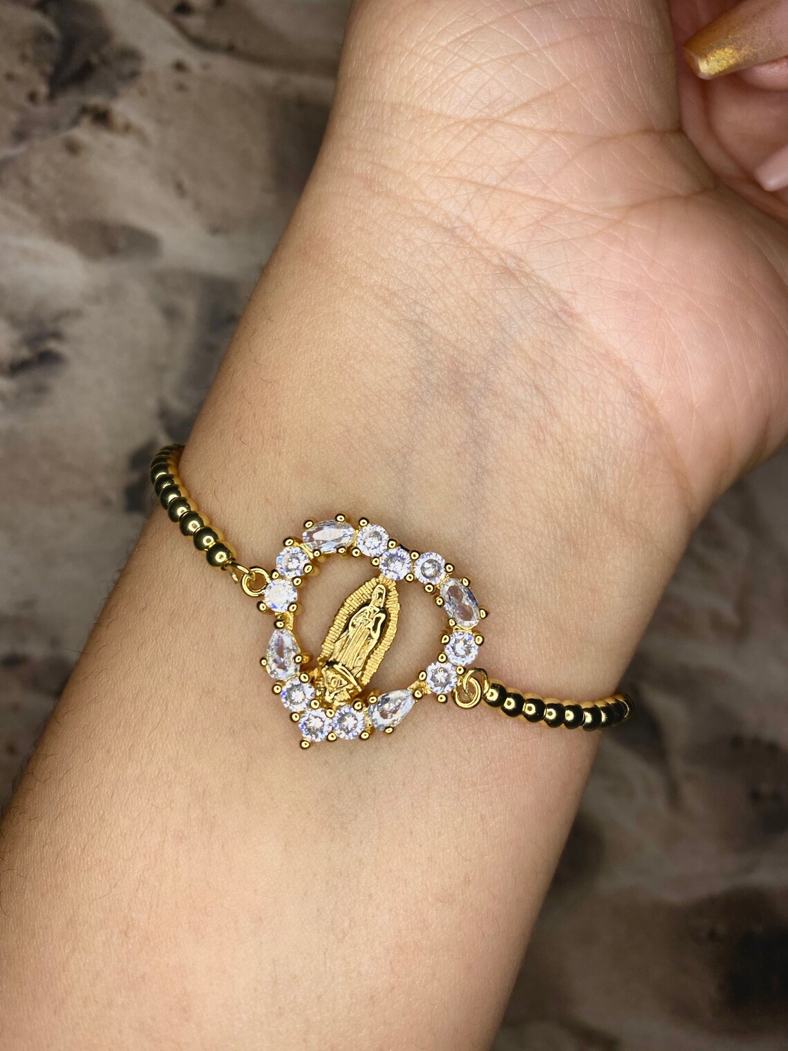 Gold Heart Virgin Mary Bracelet Etsy