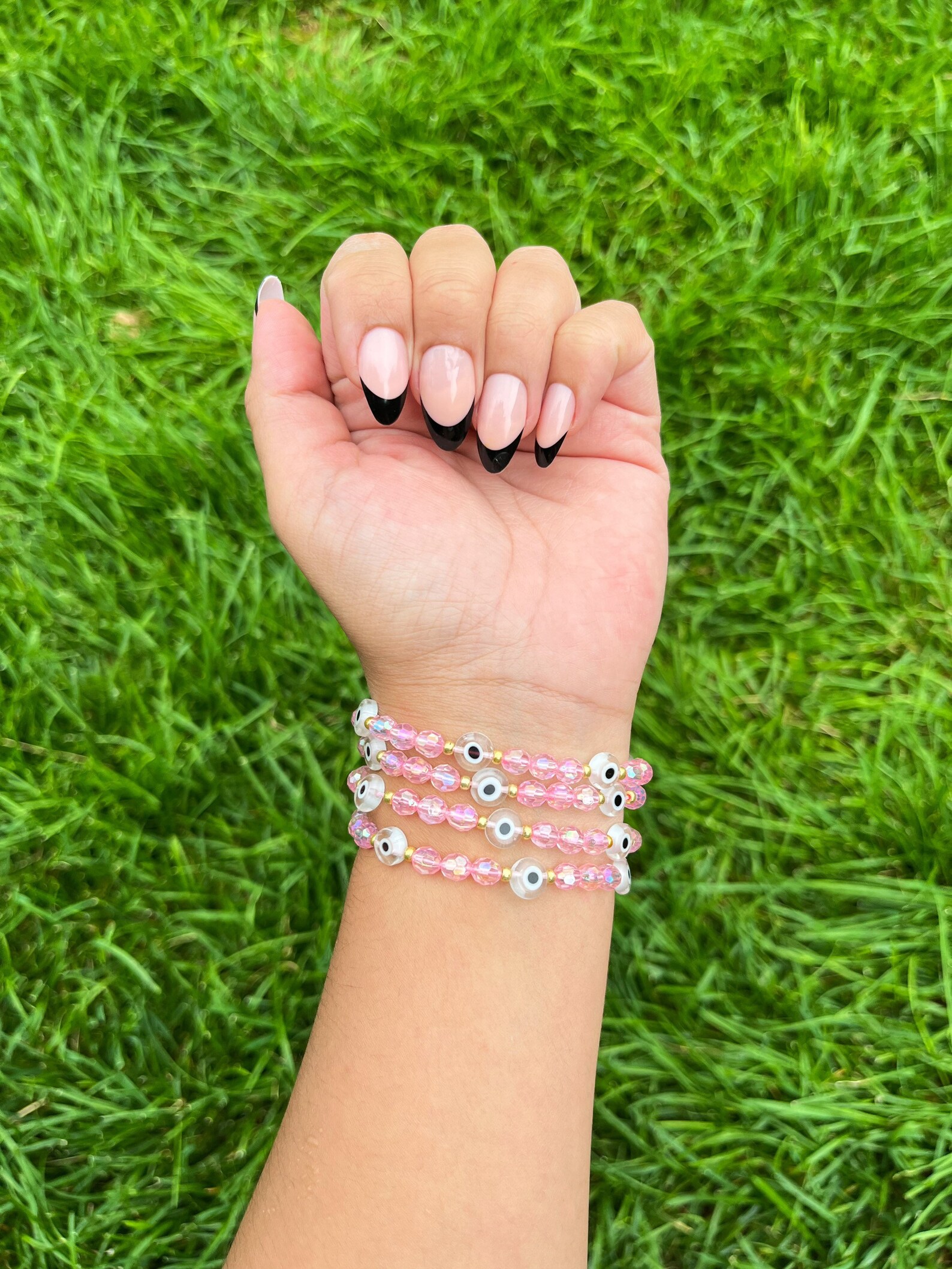 Pink Evil Eye Bracelet Crystal Pink Bracelet Minimalist Etsy