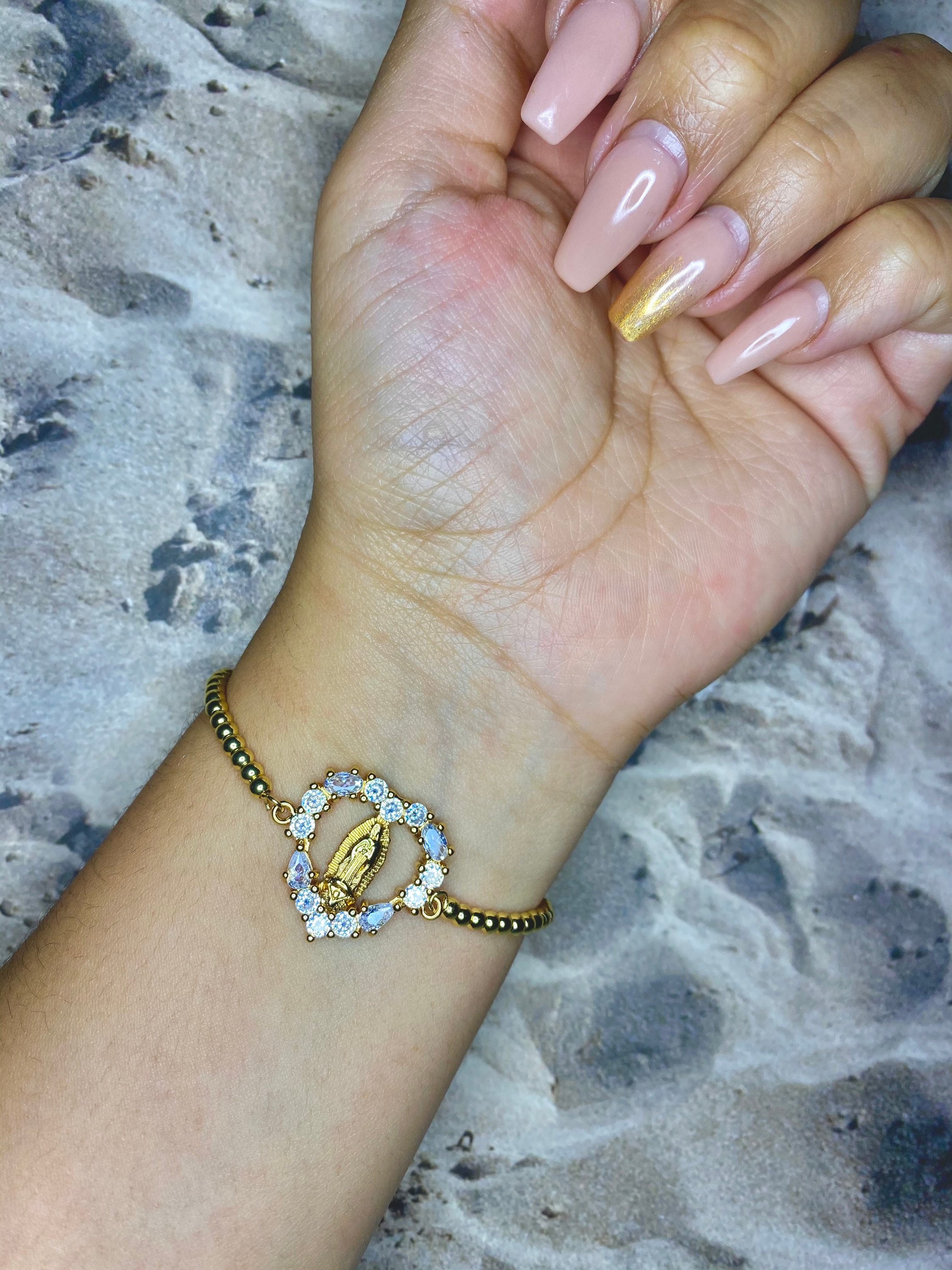 Gold Heart Virgin Mary Bracelet Etsy
