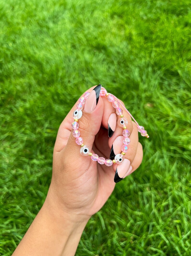 Pink Evil Eye Bracelet Crystal Pink Bracelet Minimalist Etsy