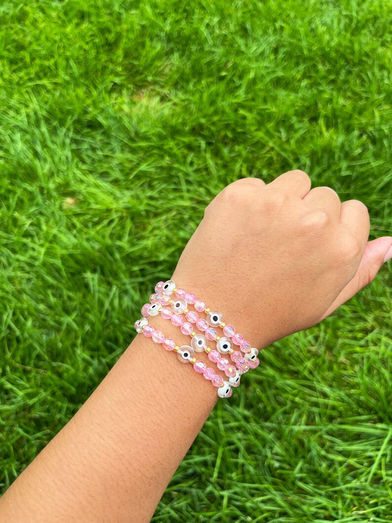 Pink Evil Eye Bracelet Crystal Pink Bracelet Minimalist Etsy