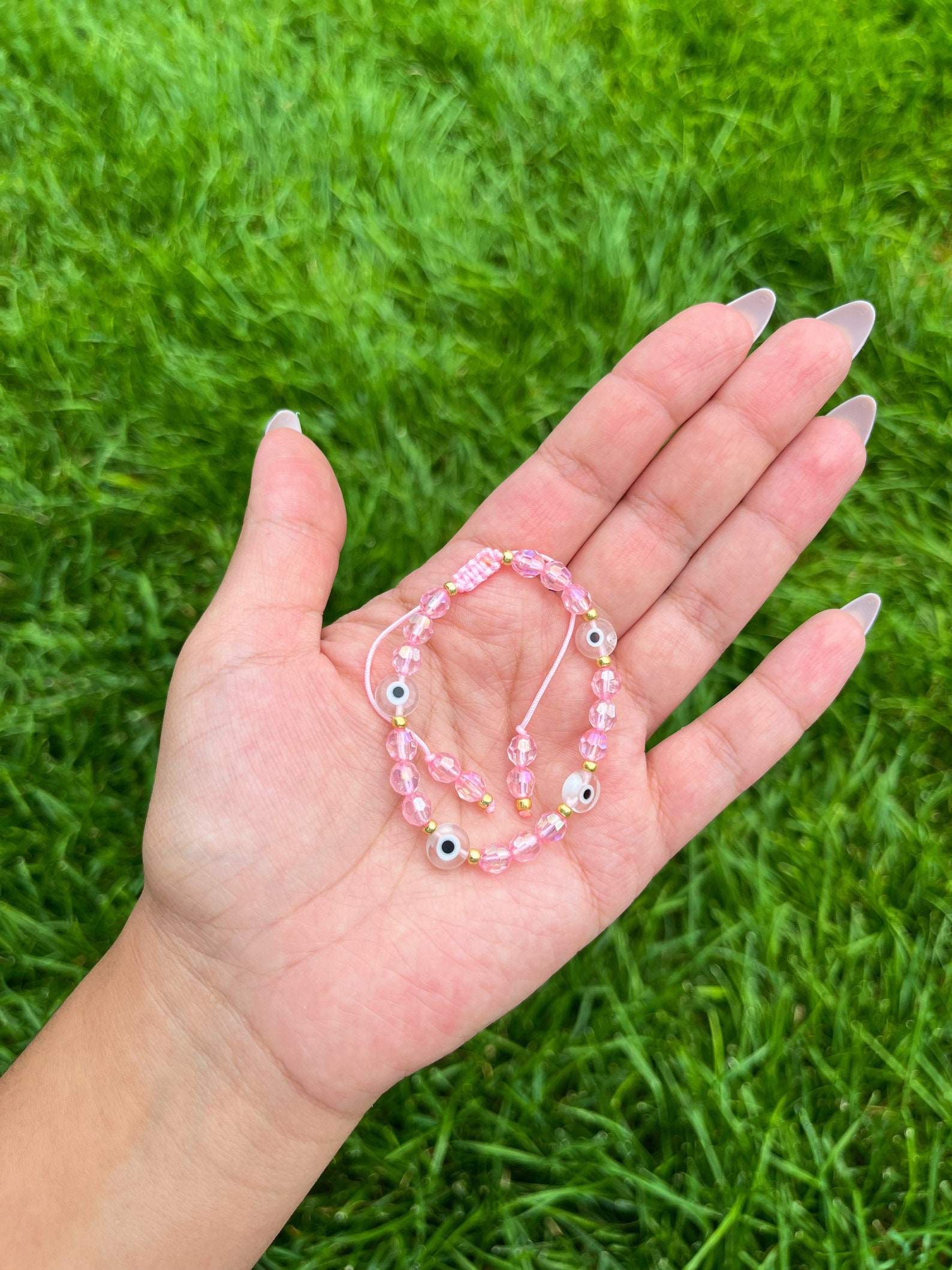 Pink Evil Eye Bracelet Crystal Pink Bracelet Minimalist Etsy