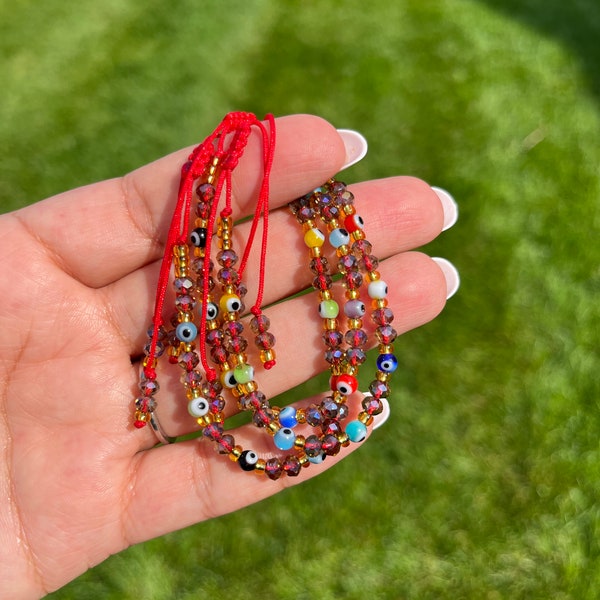 Dainty evil eye multicolor bracelet, mal de ojo pulsera, minimalist jewelry, gifts for her, rainbow colors, unique gift.