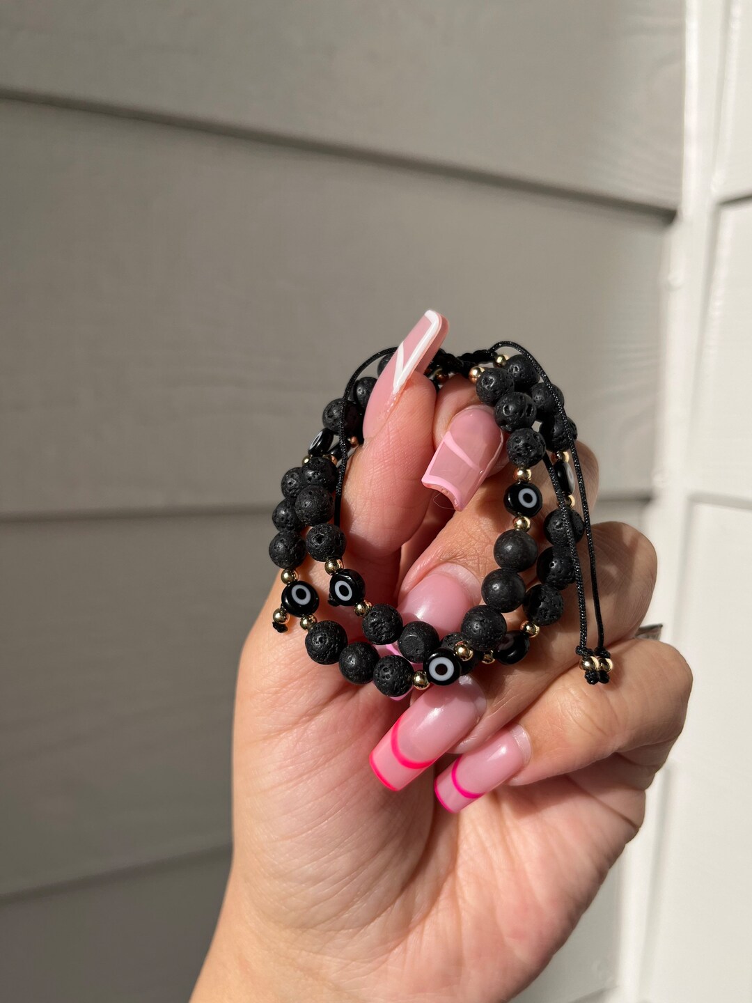 Black Evil Eye Bracelet, Unique Gift, Lava Bead Bracelet,minimalist
