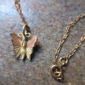 Vintage 10 Kt Tri-Color Gold Black Hills Gold Butterfly Necklace