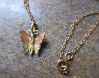 Vintage 10 Kt Tri-Color Gold Black Hills Gold Butterfly Necklace