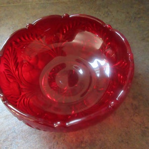 Vintage Mosser Red Glass &quot;inverted Thistle&quot; Bowl . Diameter: 8 1/2 Inches