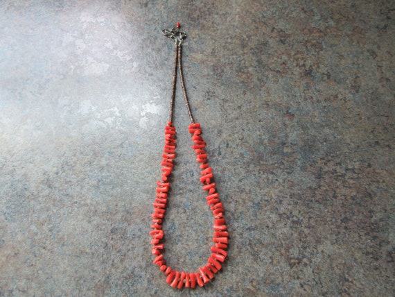 Vintage Sterling Silver Red Coral Heishi Necklace… - image 2