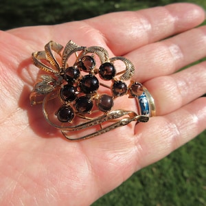 Vintage Gold Vermeil Sterling Smokey Topaz Cabochons Pendant/Brooch