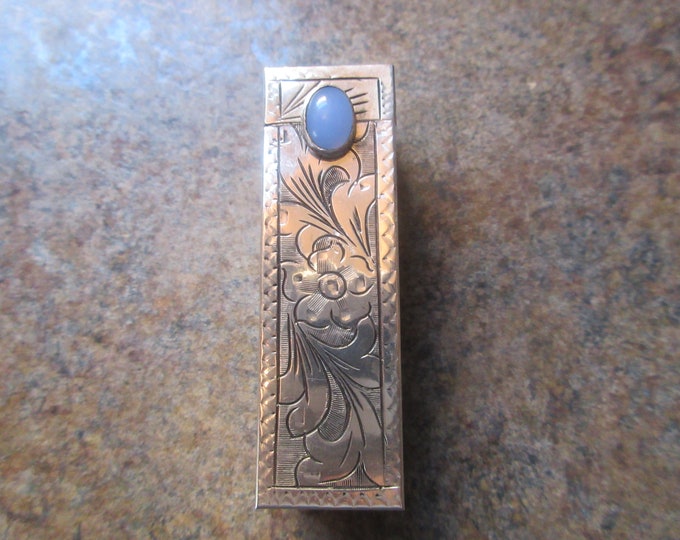 Vintage Italian 800 Silver Engraved Lipstick Holder Chalcedony Closure