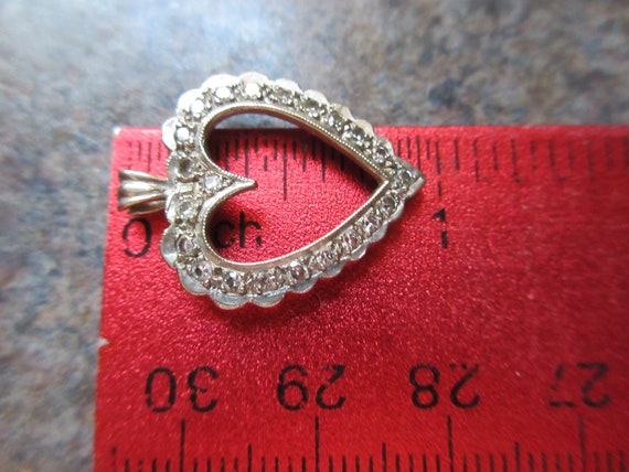 Vintage 10 Kt White Gold Natural Diamond Heart Pe… - image 7