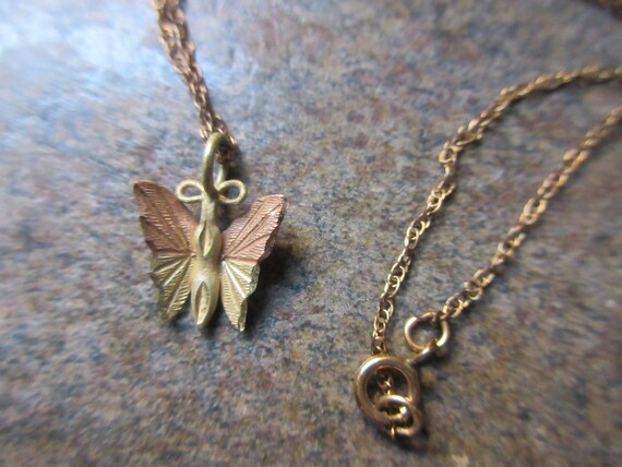 Vintage 10 Kt Tri color Gold Black Hills Gold Butterfly Necklace