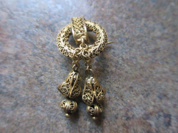 Antique Victorian Cannetille Filigree Brooch - image 1