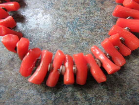 Vintage Sterling Silver Red Coral Heishi Necklace… - image 6
