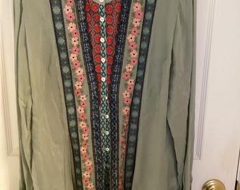 Johnny Was Embroidered Kabuki Boho Blouse Size Small