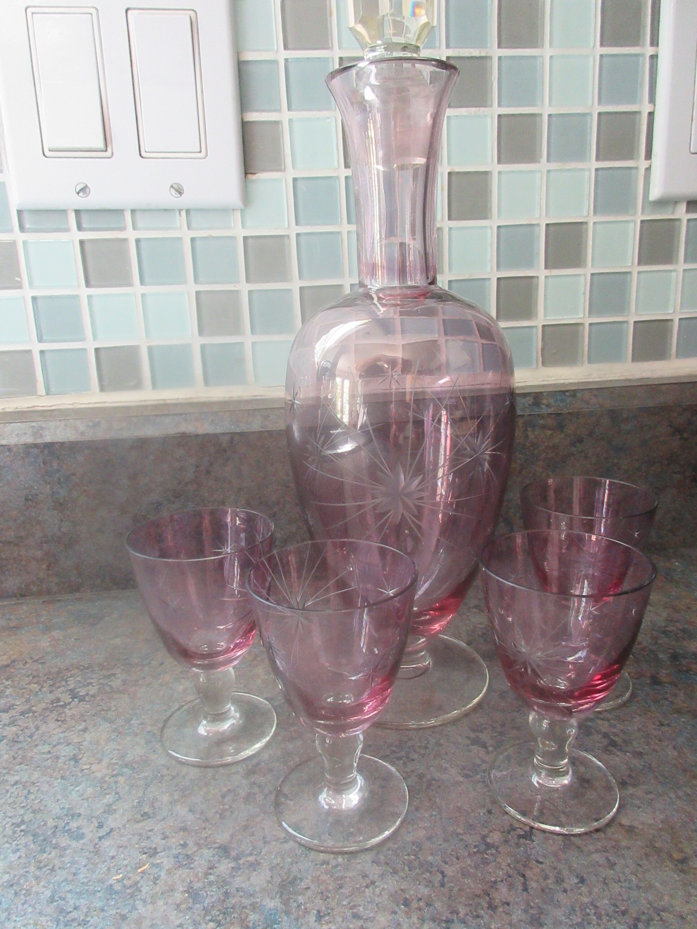 Antique Amethyst Cut Glass Sherry/wine Decanter Etsy UK