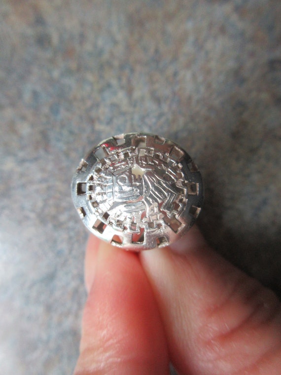 Sterling Silver Aztec/Mayan Dome Ring Size 8 - image 2