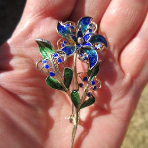 Vintage Italian 800 Silver Vermeil Filigree Enamel Flower Brooch