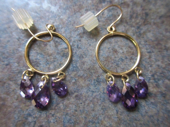 14 Kt (585) Gold Briolette Amethyst Earrings - image 3