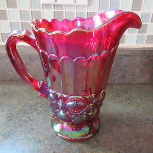 Vintage Mosser &quot;Eye Winker&quot; Red Carnival Glass Pitcher