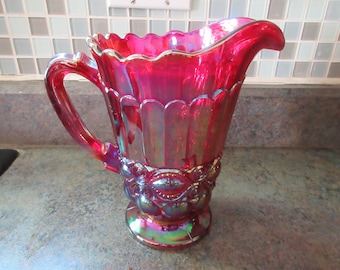 Vintage Mosser "Eye Winker" Red Carnival Glass Pitcher