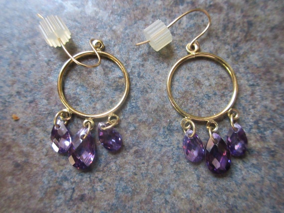 14 Kt (585) Gold Briolette Amethyst Earrings - image 1