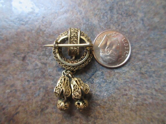 Antique Victorian Cannetille Filigree Brooch - image 3