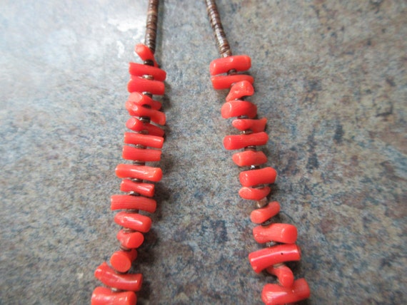Vintage Sterling Silver Red Coral Heishi Necklace… - image 3