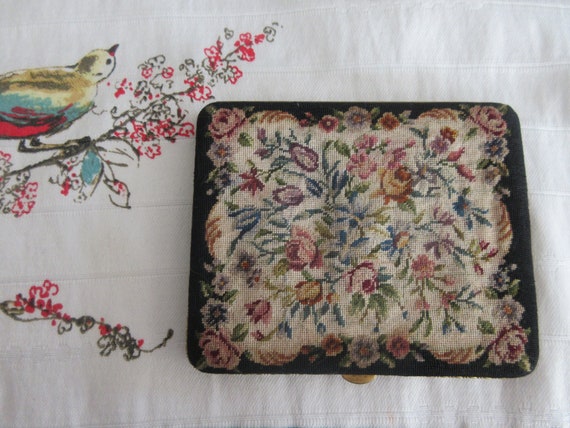 Antique Victorian Petit Point Compact/money Case, Spring Loaded 