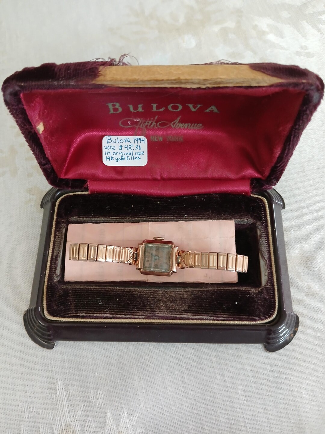 Vintage 14 Kt Gold Filled Bulova Women's Watch Original Box W/receipt ...