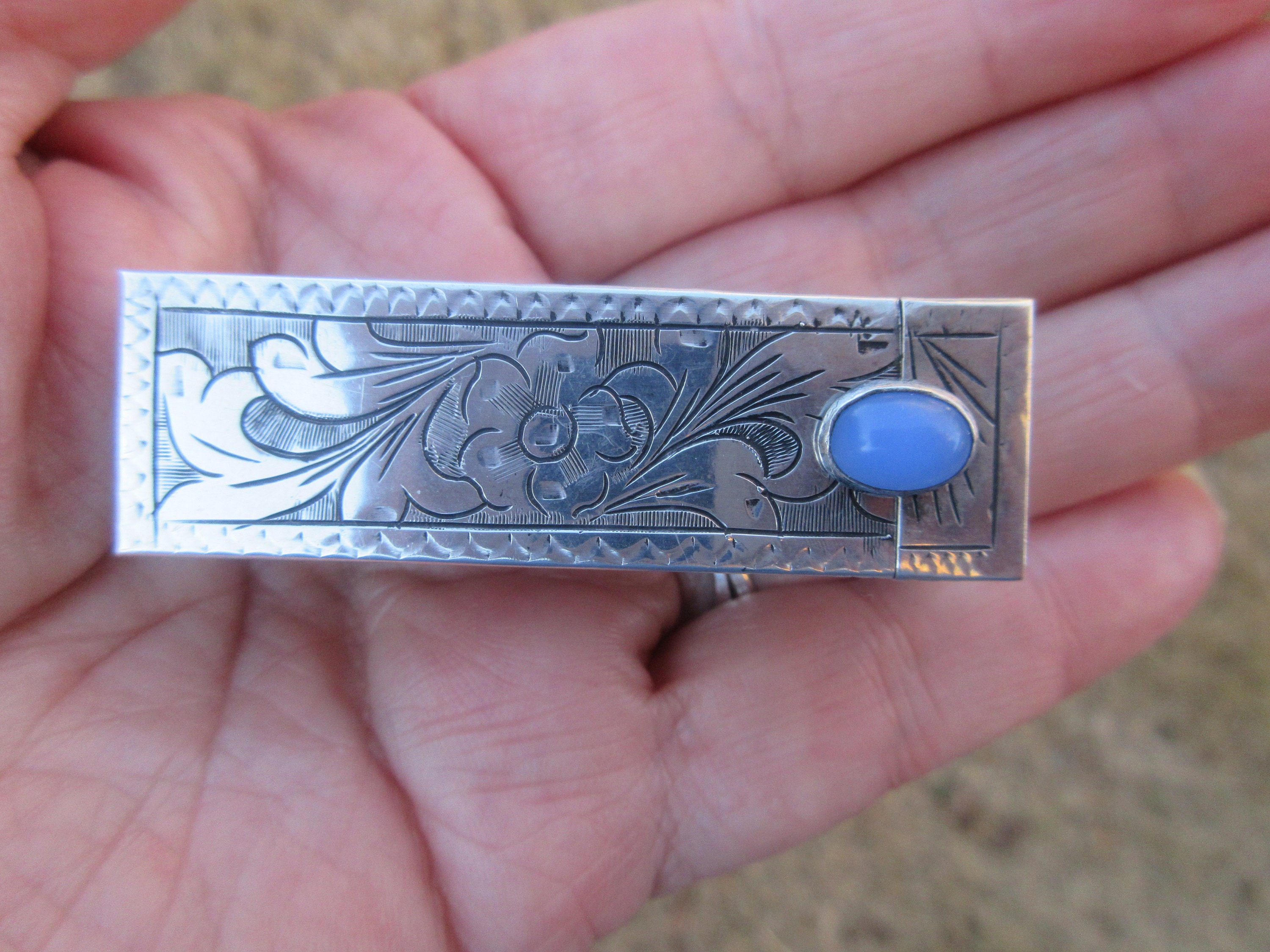 Vintage Italian 800 Silver Engraved Lipstick Holder Chalcedony Etsy