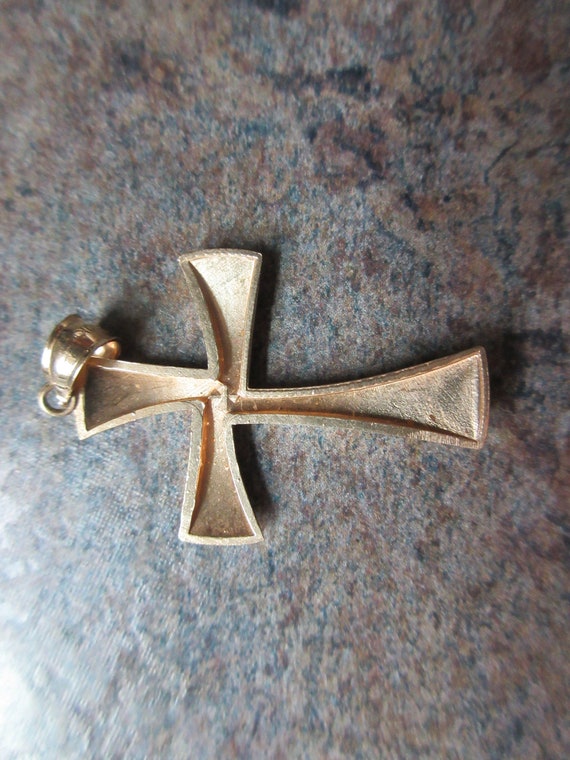 Vintage 10 Kt Yellow Gold Art Deco Cross Pendant - image 3