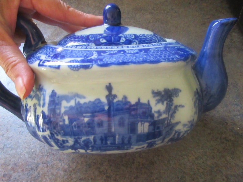 Flow Blue Victoria Ware Ironstone Teapot Etsy