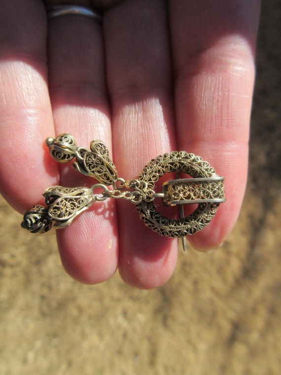 Antique Victorian Cannetille Filigree Brooch - image 6