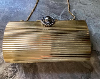 Designer Miriam Marshall Art Deco Gold Tone Metal Evening Bag