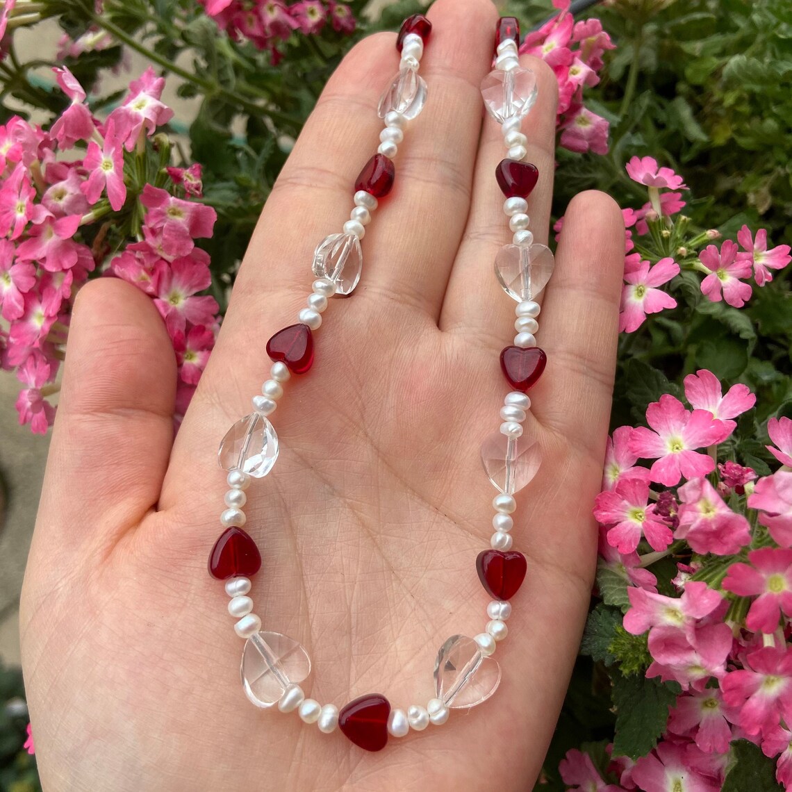 Alternating Heart Pearl Necklace Y2K Jewelry Heart Beaded Etsy