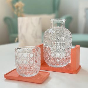 Carafe Glass and Holder Set, Carafe and Glass Set, Bedside Water Carafe, Bedside Carafe, Carafe Set, Tumbler, 4-Piece Set