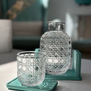 Carafe Glass and Holder Set, Carafe and Glass Set, Bedside Water Carafe, Bedside Carafe, Carafe Set, Tumbler, 4-Piece Set