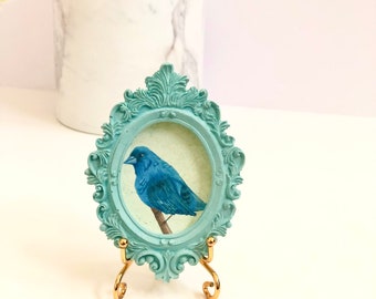 Ornate Oval Mini Frame with Frame Holder-Aqua