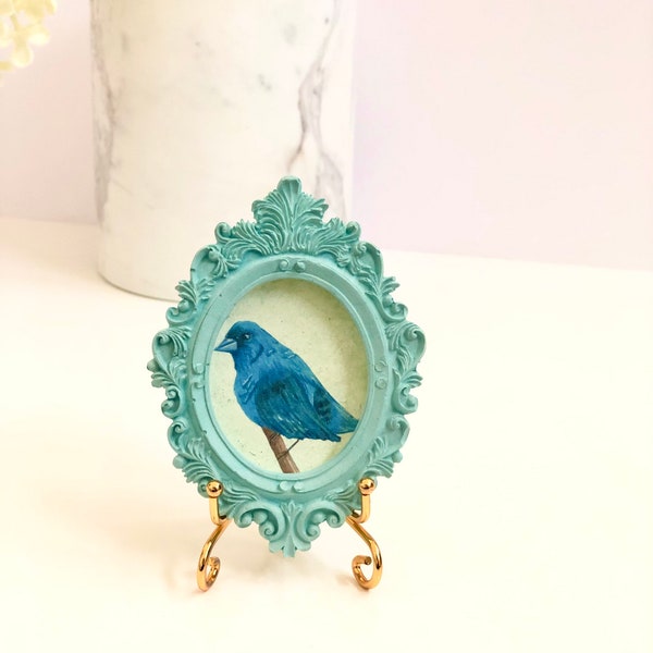 Ornate Oval Mini Frame with Frame Holder-Aqua