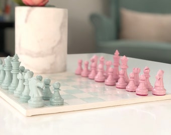 Handcrafted Chess Set - Handmade Chess Board with Pieces - Unique Gift for Him or Her - Minimalist Home Decor