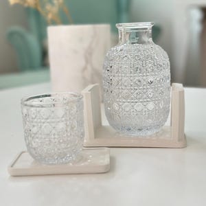 Carafe Glass and Holder Set, Carafe and Glass Set, Bedside Water Carafe, Bedside Carafe, Carafe Set, Tumbler, 4-Piece Set