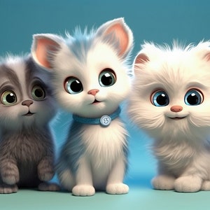 Funny Cute Cats Threesome - Digital Picture Printable as Wallpaper, Canvas, etc. Couple, Friends, Siblings, Gift for Christmas or Birthday